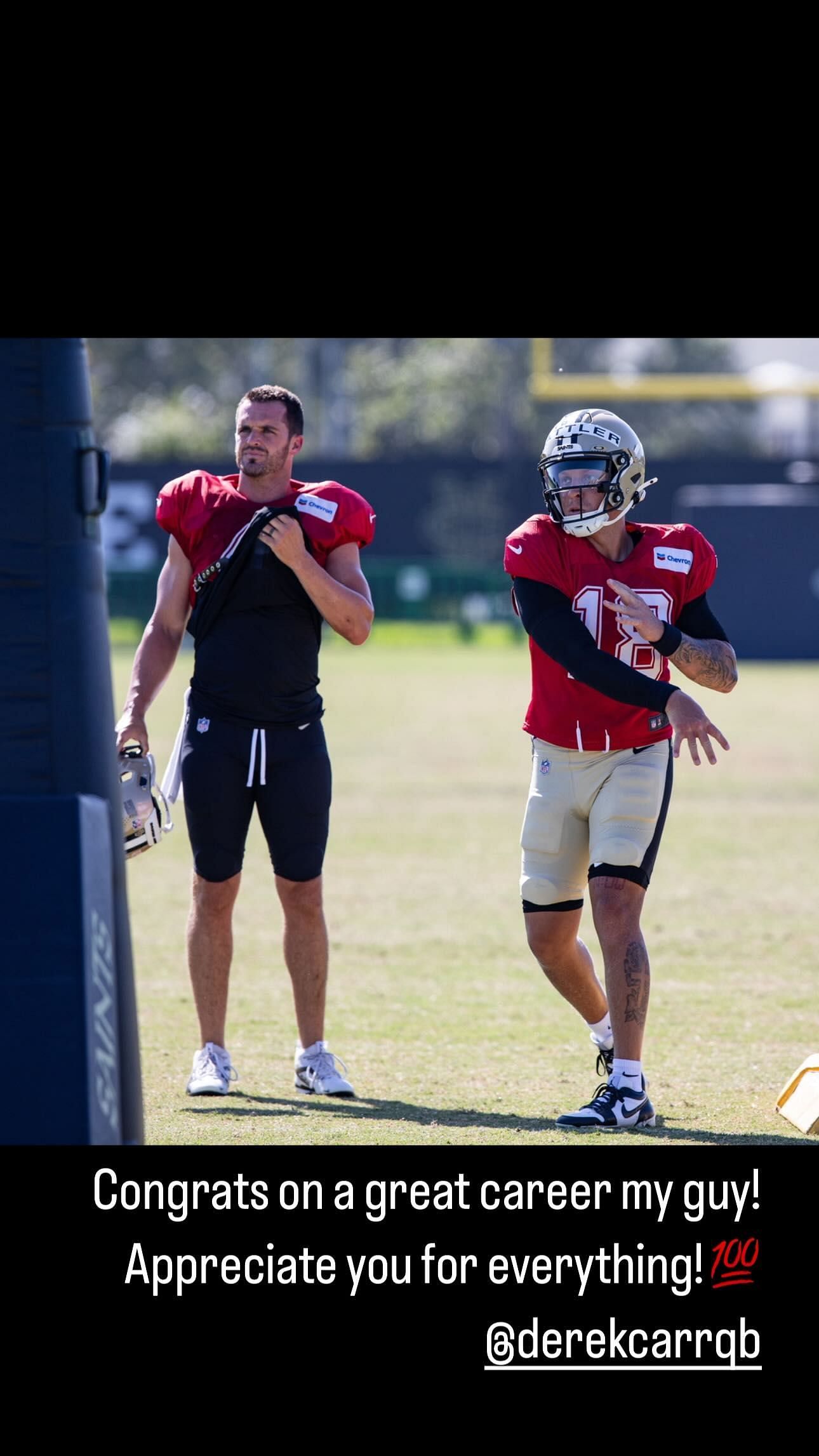 Spencer Rattler reacts to Derek Carr's retirement